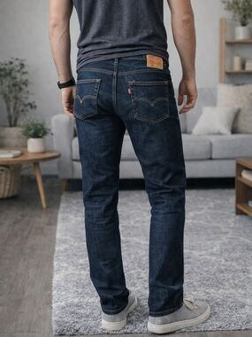 Levi Men's Dark Blue Slim Straight 513 Jeans - Classic Pocket Stitch
